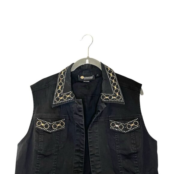 Christine Alexander BLING Rhinestone Studded Open Front Denim Vest‎ Black XL - Picture 4 of 6